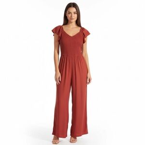 Japna ($95) Smocked Wide-Leg Flutter Sleeve Jumpsuit With Pockets - PTP 17